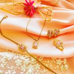 ALTIN KAPLAMA LEYAN BAGET SET PEMBE